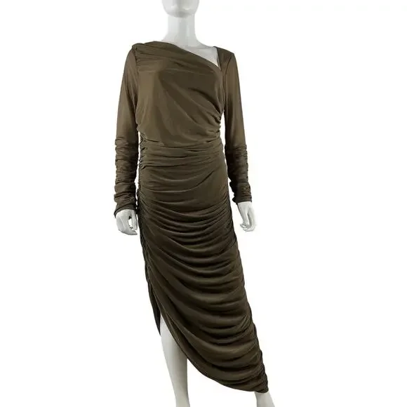 Lpa Ruched Dusty Olive Elena Dress Size L - Picture 2 of 4